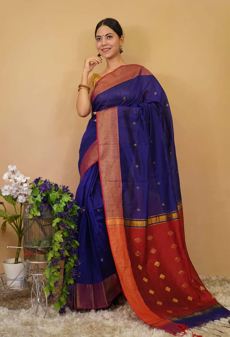 Maheshwari Cotton Silk Zari Border 1min Saree